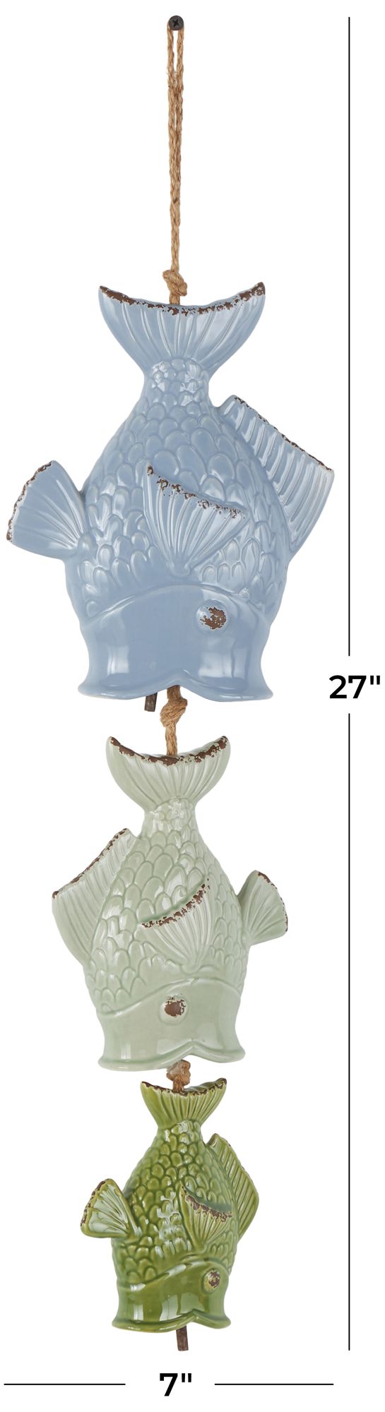 Image 7 Multi Colored Ceramic Coastal Windchime, 7" x 2" x 27" more views