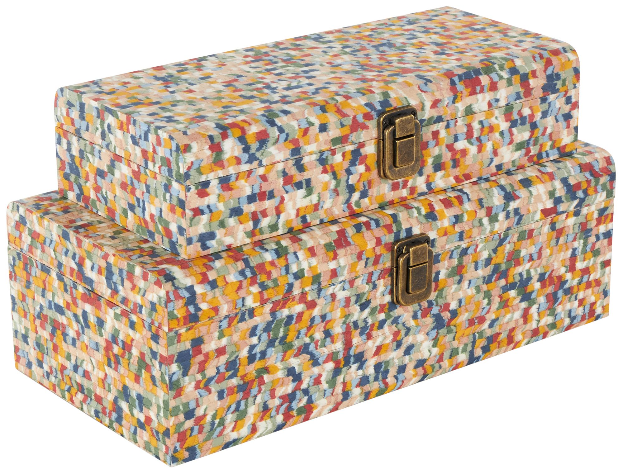 Image 6 Multi Colored Fabric Traditional Box, S/2 16", 14"H more views