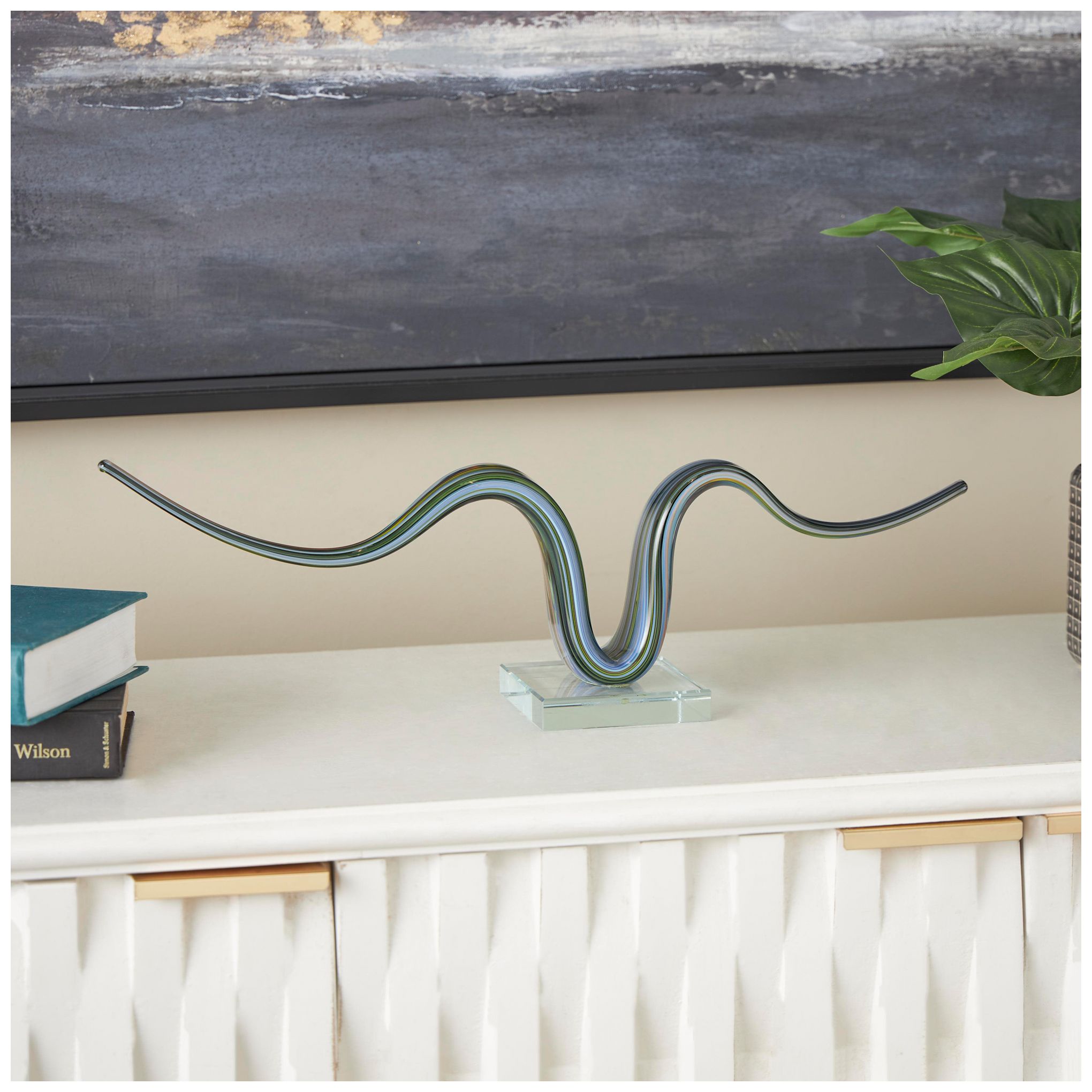 Image 4 Multi Colored Glass Contemporary Sculpture, 20" x 4" x 6" more views