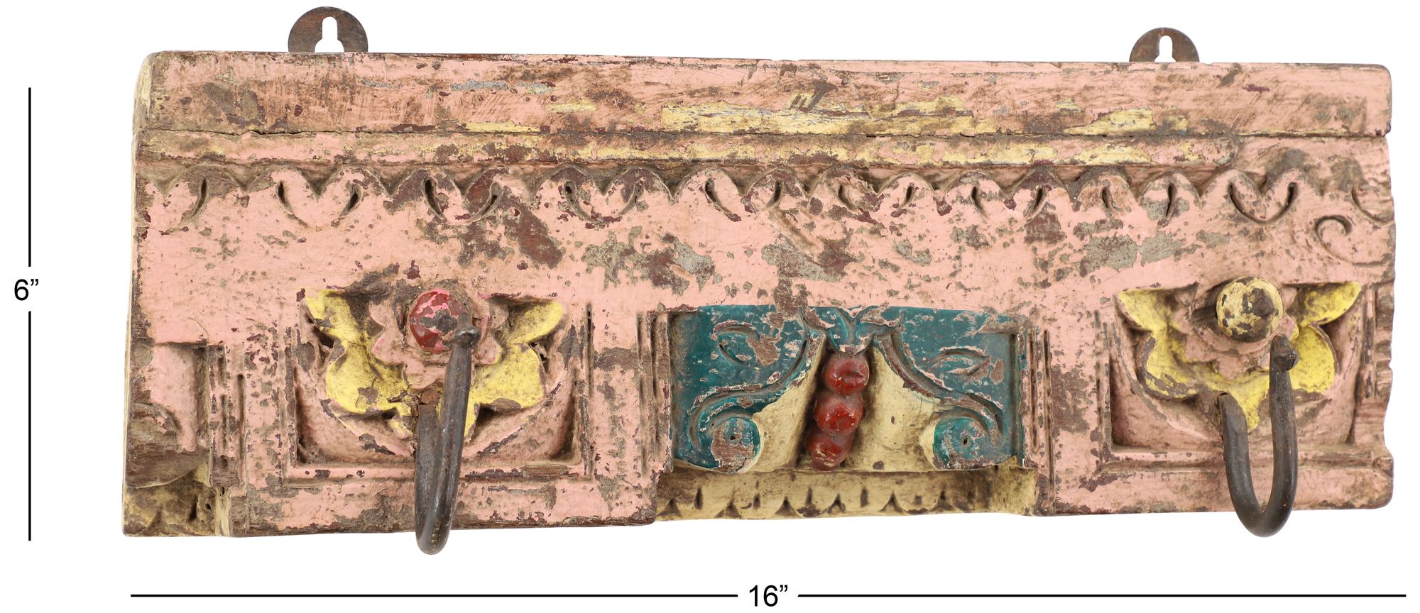 Image 7 Multi Colored Wood Vintage Wall Hook, 17" x 5" x 6" more views
