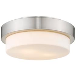 Multi-Family 10 1/2&quot; Wide Pewter 2-Light Flush Mount With Opal Glass