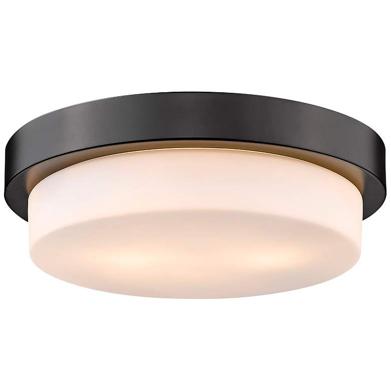 Image 1 Multi-Family 13" Wide Matte Black 2-Light Flush Mount With Opal Glass