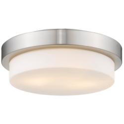 Multi-Family 13&quot; Wide Pewter 2-Light Flush Mount With Opal Glass