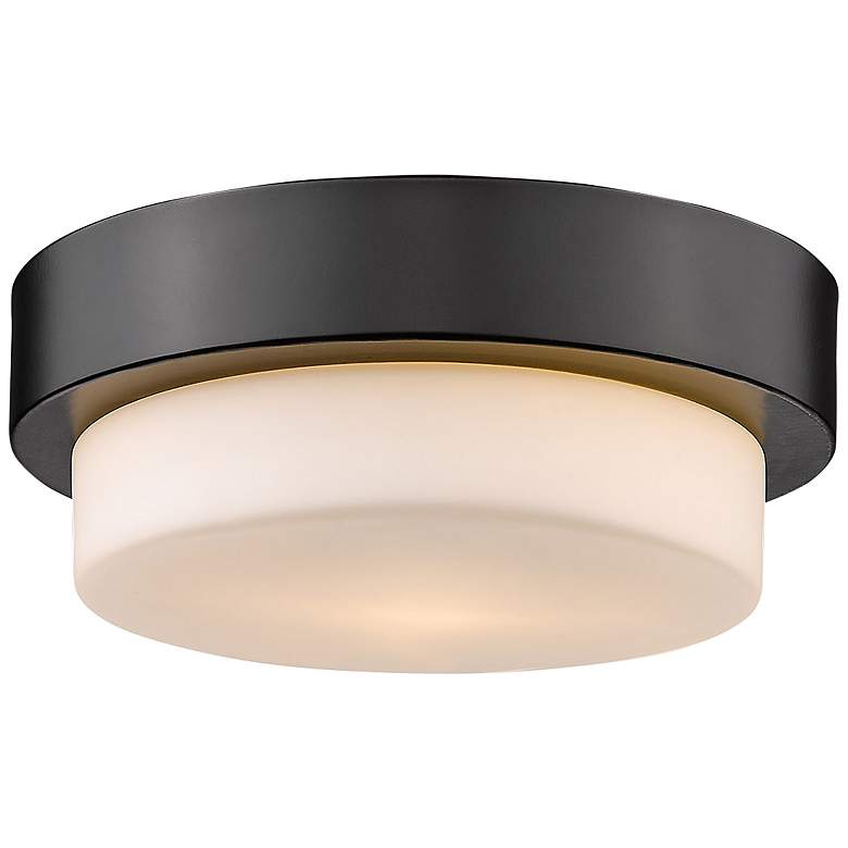 Image 1 Multi-Family 8 1/2" Wide Matte Black 1-Light Flush Mount With Opal Gla