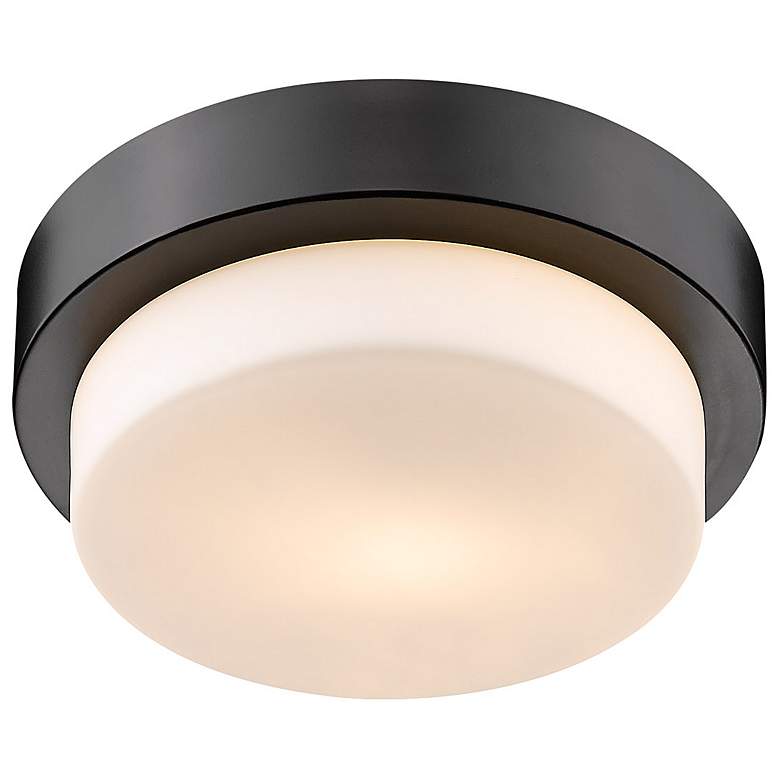 Image 3 Multi-Family 8 1/2" Wide Matte Black 1-Light Flush Mount With Opal Gla more views