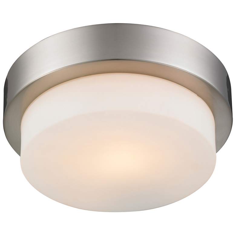 Image 1 Multi-Family 8 1/2" Wide Pewter 1-Light Flush Mount With Opal Glass