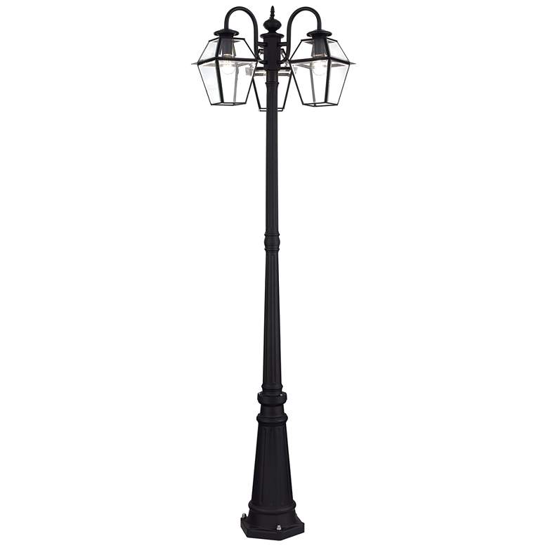 Image 1 Multi Head Black Outdoor Post Light with Clear Beveled Glass