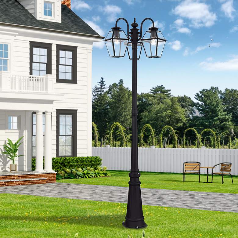 Image 1 Multi Head Black Outdoor Post Light with Clear Beveled Glass