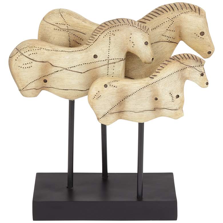 Image 1 Multi Horse 15 inch High Brown Faux Wood Sculpture