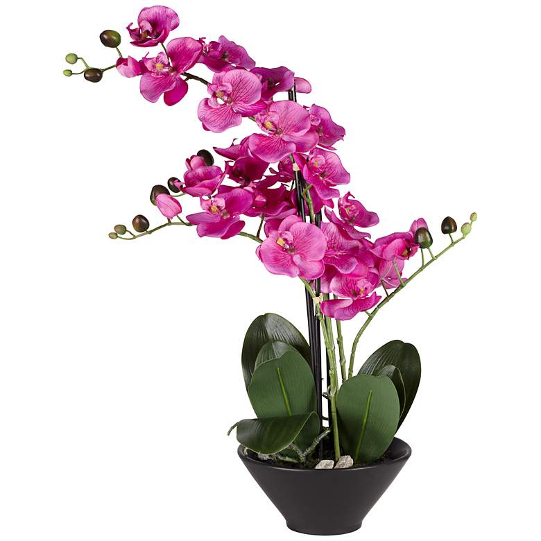 Image 1 Multi Stem Purple 21" High Faux Orchids in Black Pot