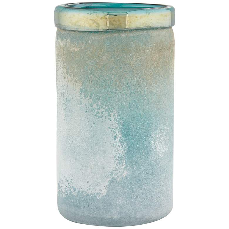 Image 5 Multi-Tone Blue 9 1/2 inch High Cylinder Glass Decorative Vase more views