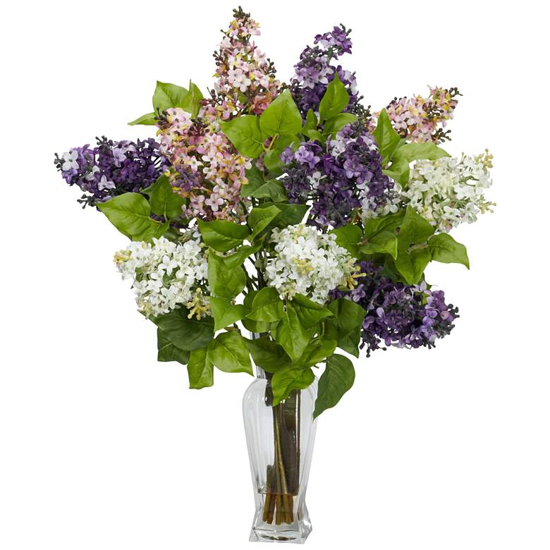 Image 1 Multicolor Lilac 24" High Faux Flowers in Glass Vase