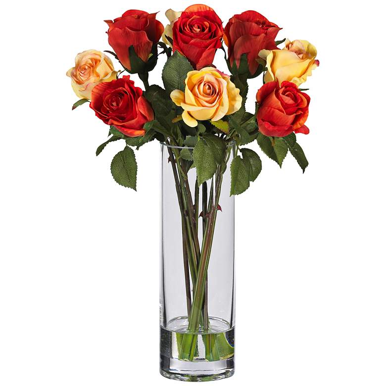 Image 1 Multicolor Rose 16" High Faux Flowers in Glass Vase