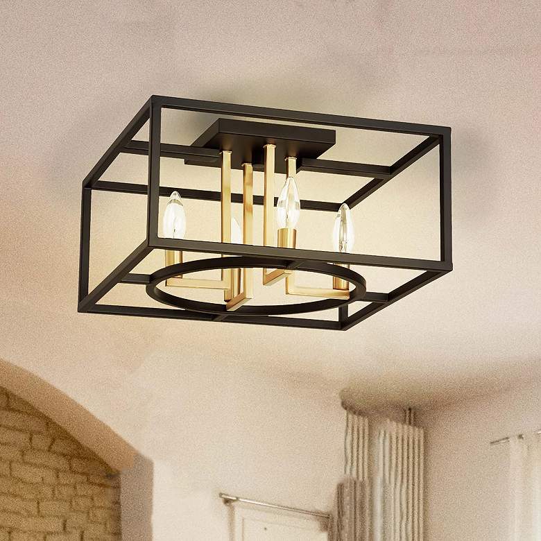 Image 1 Mundazo 16"W Black and Brushed Gold 4-Light Ceiling Light