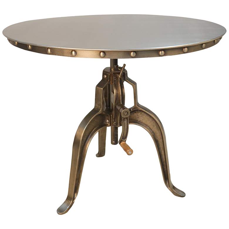 Image 5 Mundra 36" Wide Antique Nickle Adjustable Crank Dining Table more views
