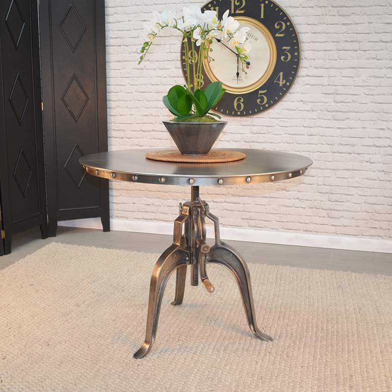 Image 6 Mundra 36" Wide Antique Nickle Adjustable Crank Dining Table more views