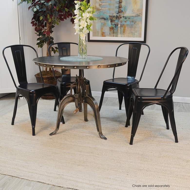 Image 7 Mundra 36" Wide Antique Nickle Adjustable Crank Dining Table more views