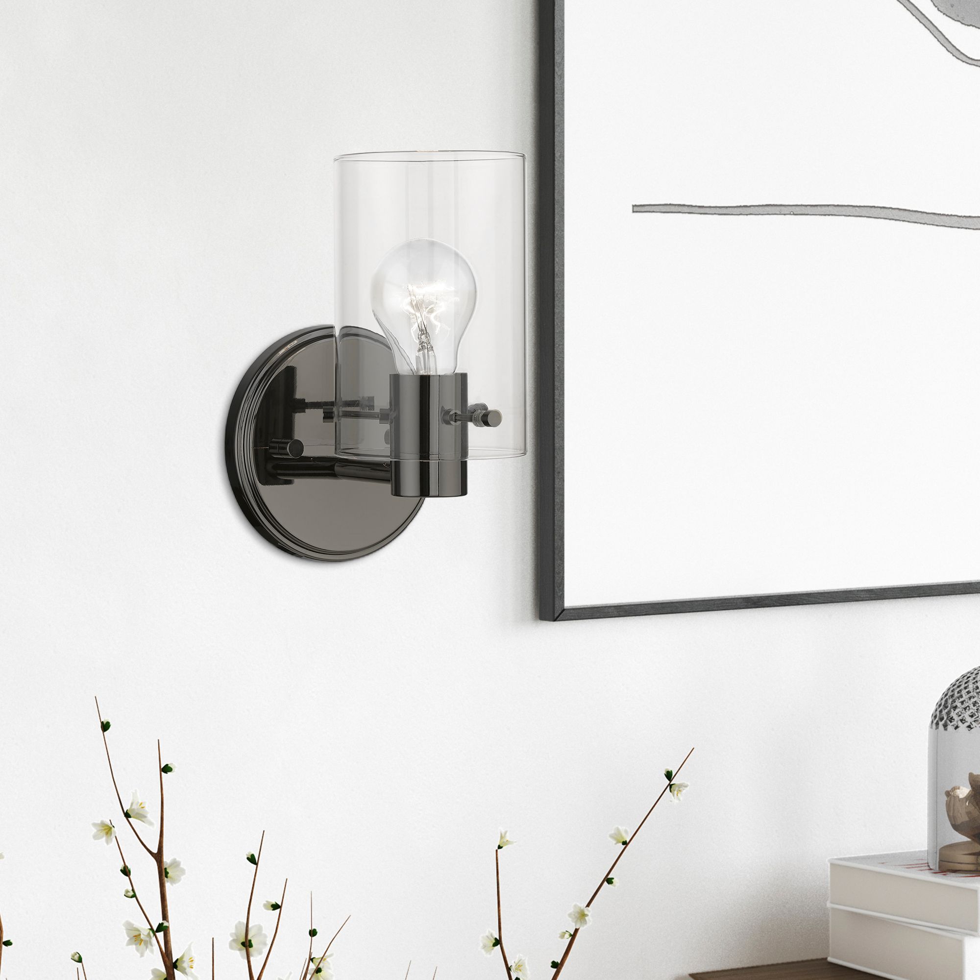 Munich 1 Light Black Chrome Single Sconce