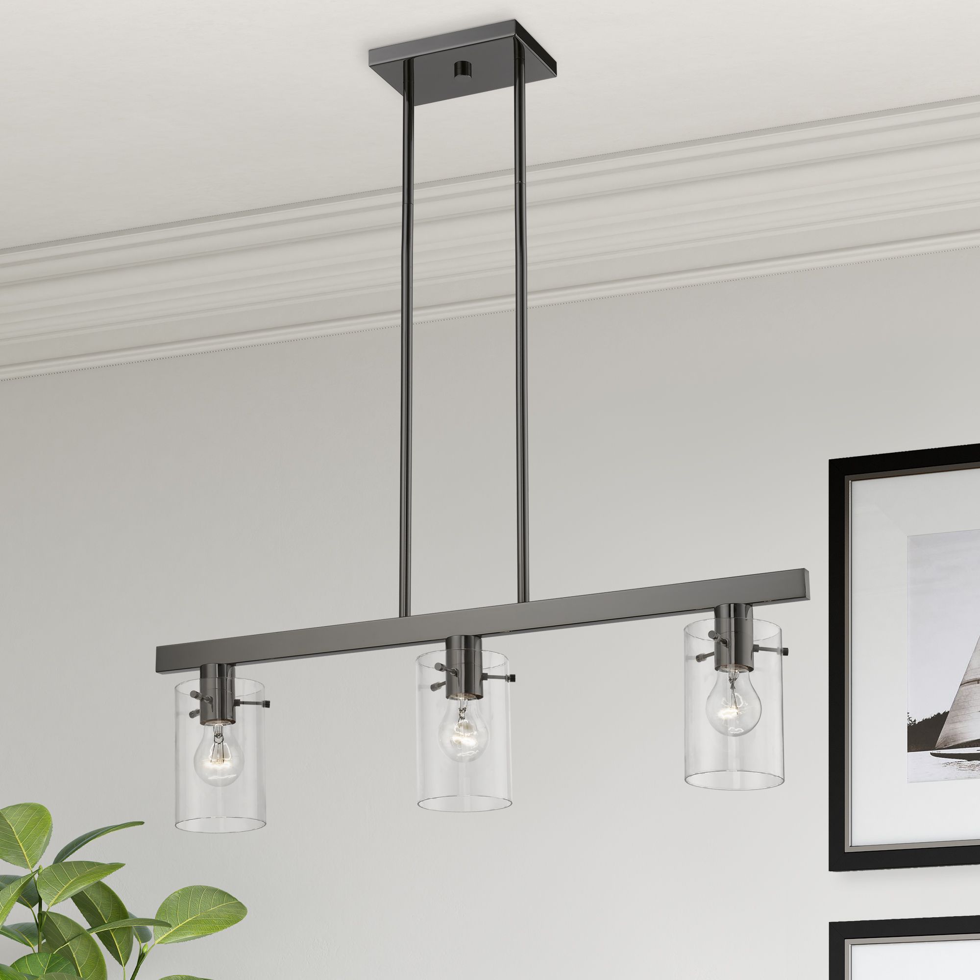 Munich 3 Light Black Chrome Linear Chandelier