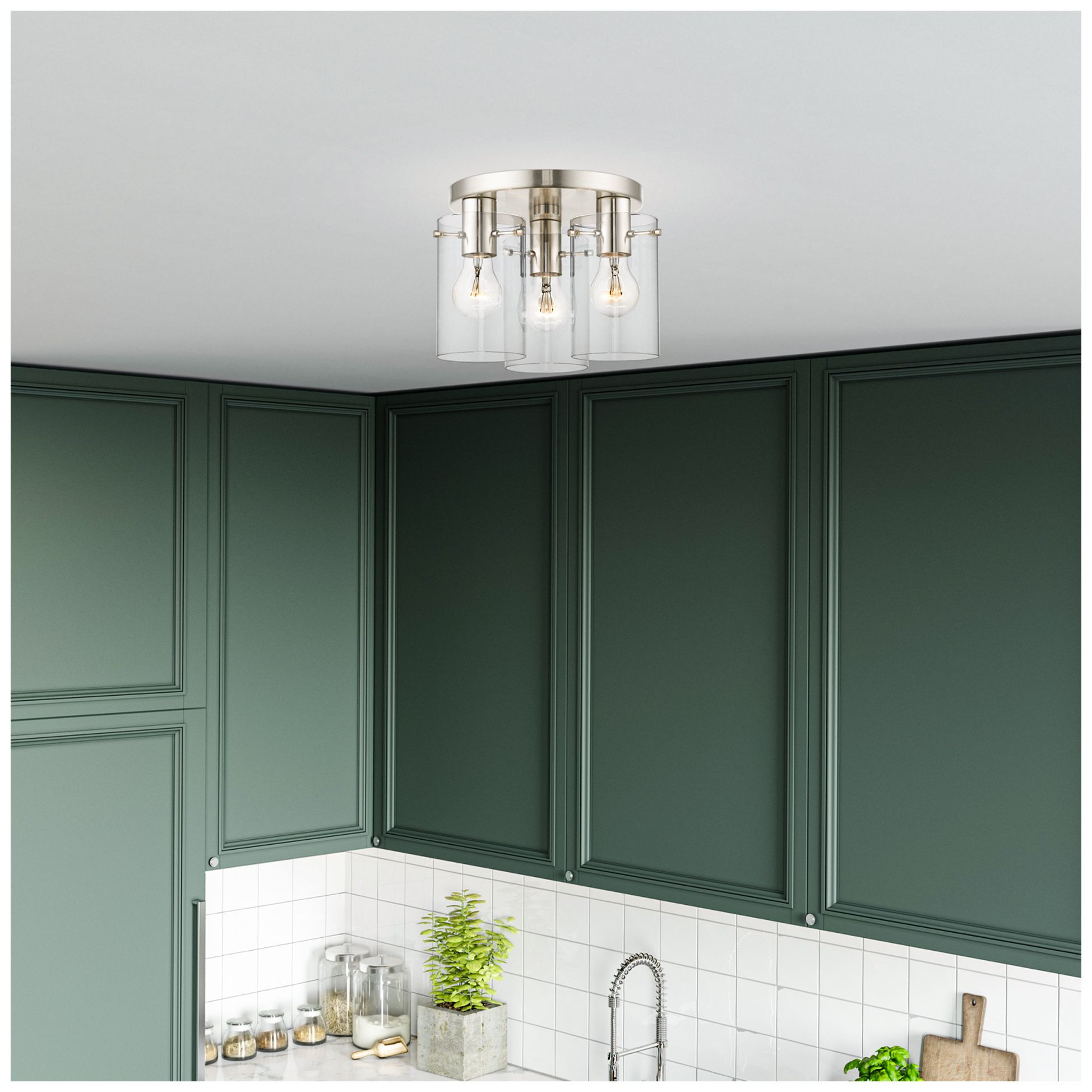 Munich 3 Light Brushed Nickel Flush Mount