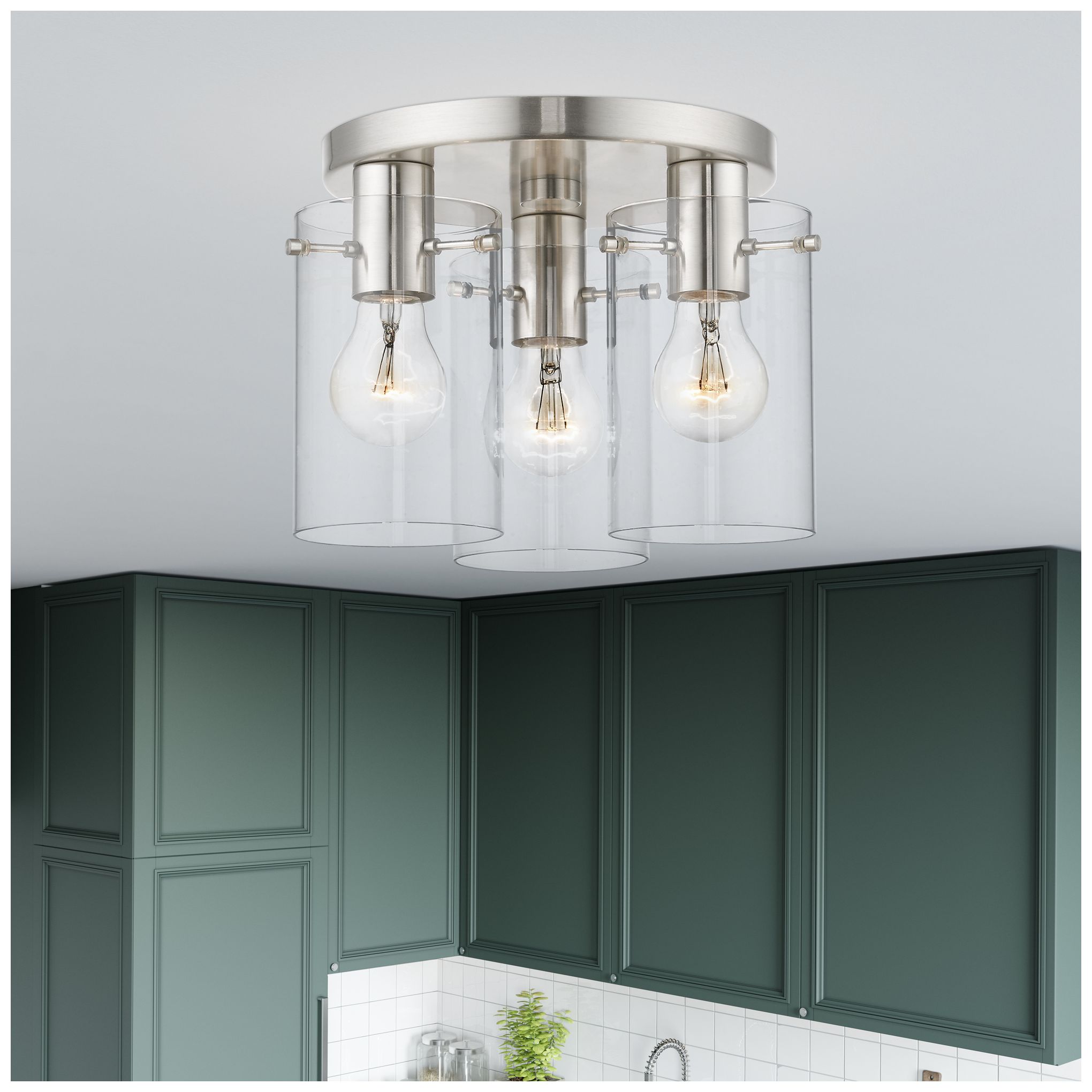 Munich 3 Light Brushed Nickel Flush Mount