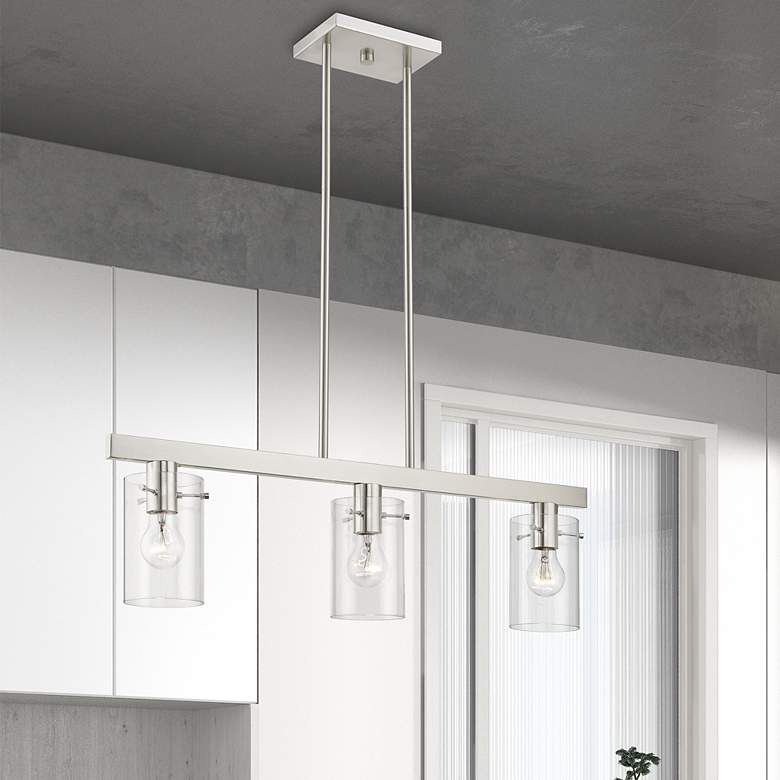 Image 1 Munich 3 Light Brushed Nickel Linear Chandelier