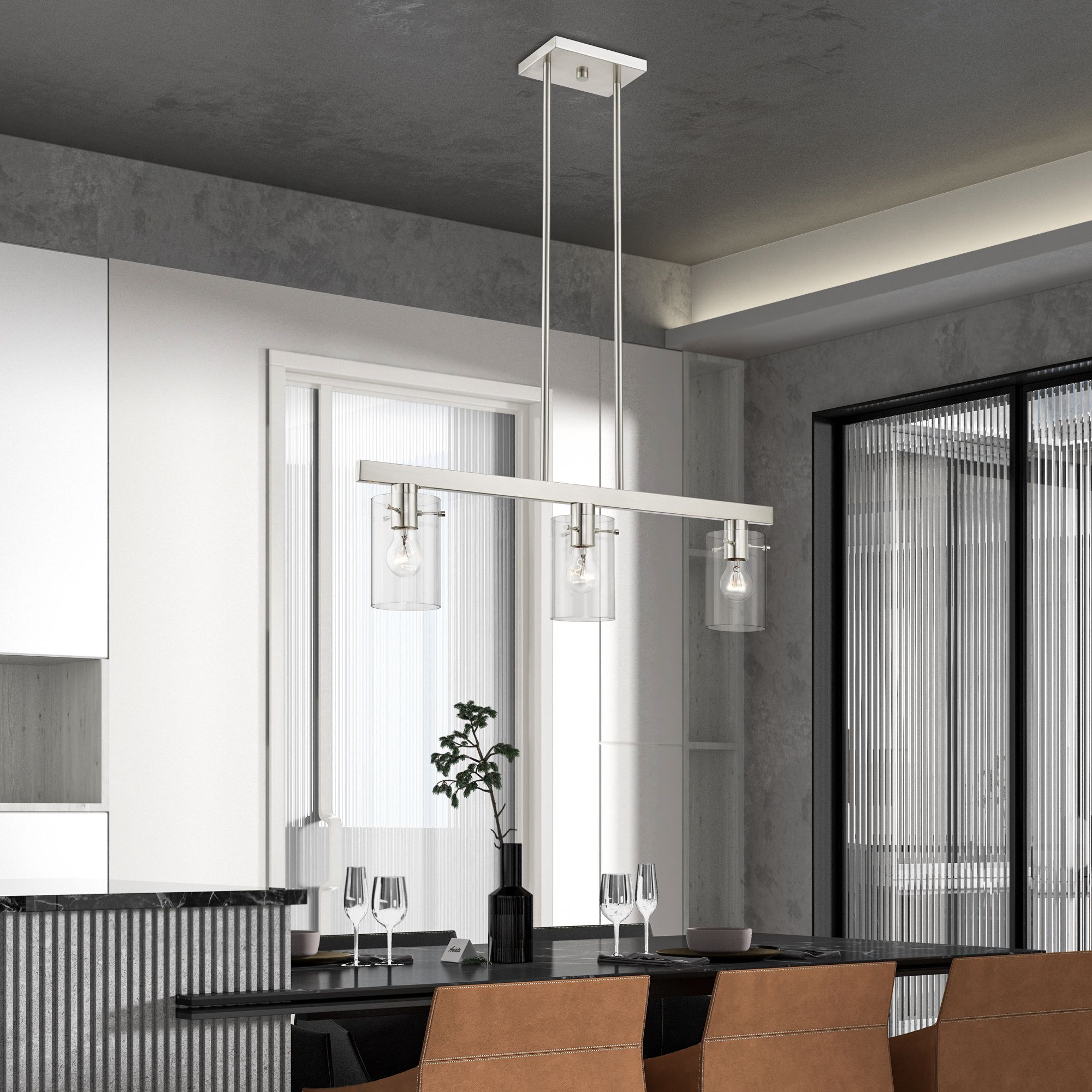 Munich 3 Light Brushed Nickel Linear Chandelier