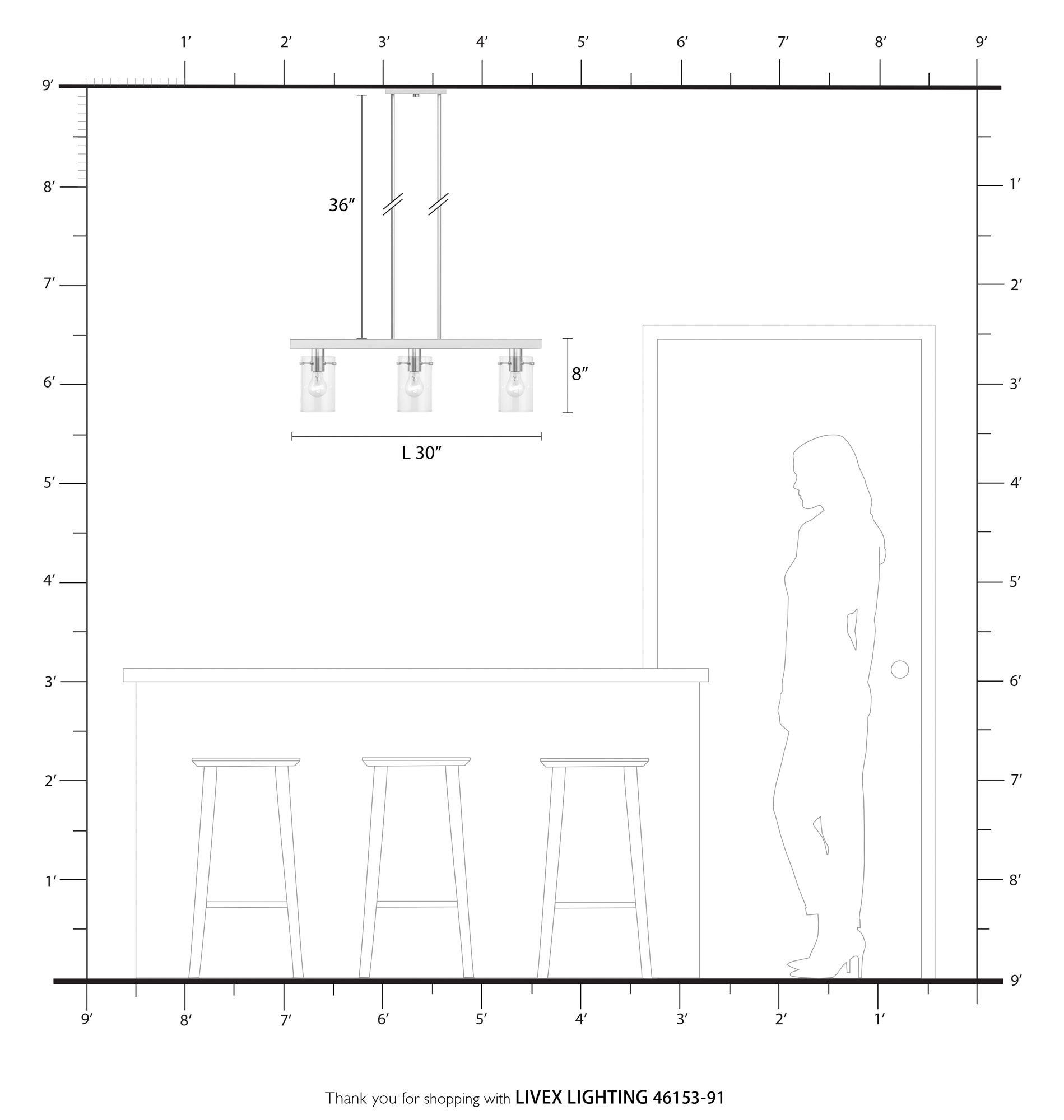 Munich 3 Light Brushed Nickel Linear Chandelier