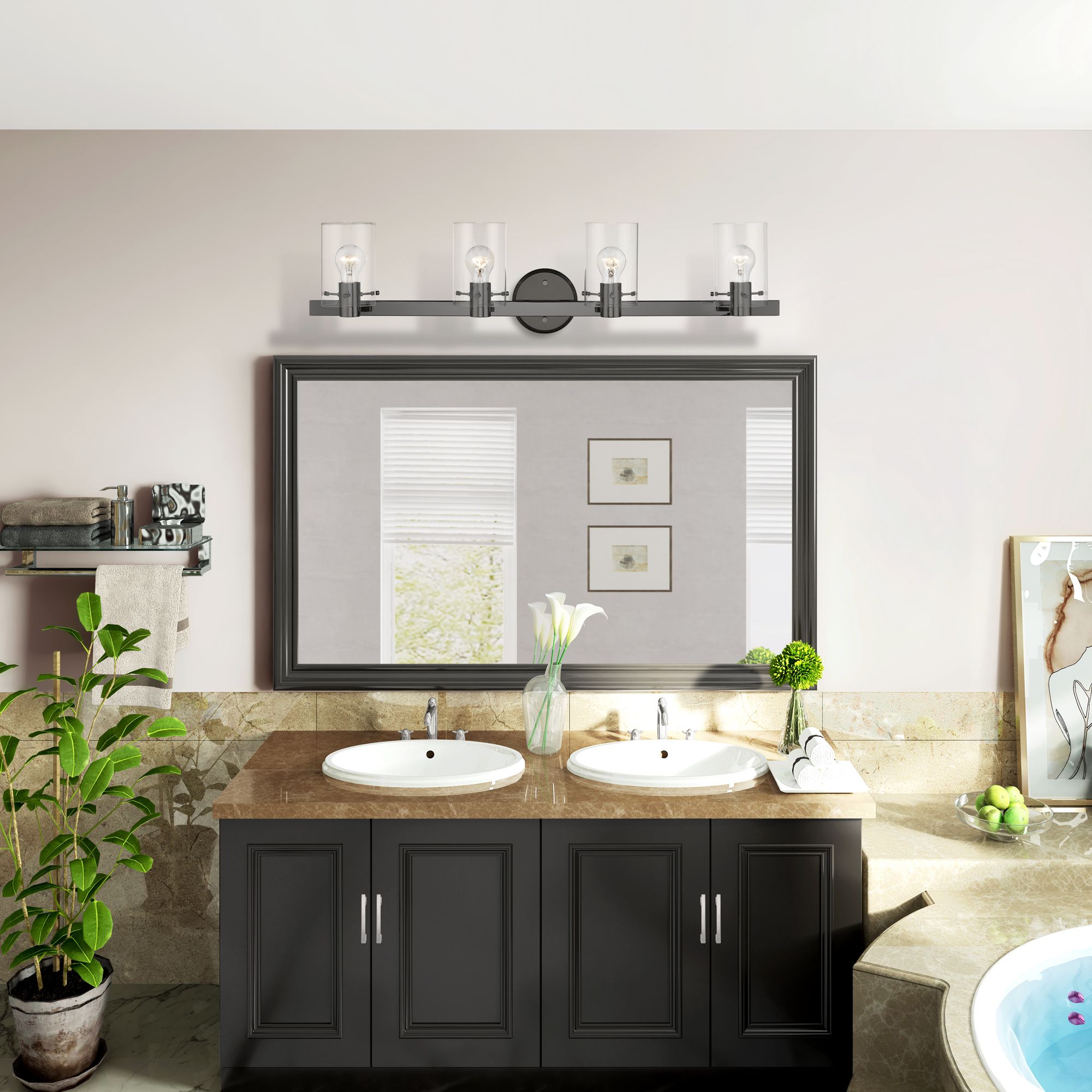 Munich 4 Light Black Chrome Vanity Sconce