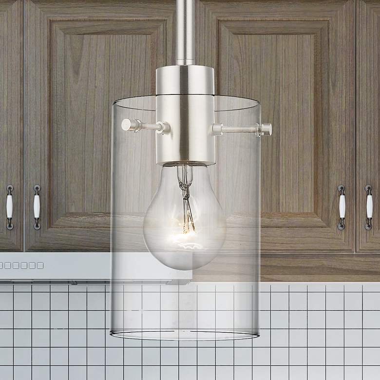 Image 1 Munich 5" Wide Brushed Nickel Cylinder Mini Pendant