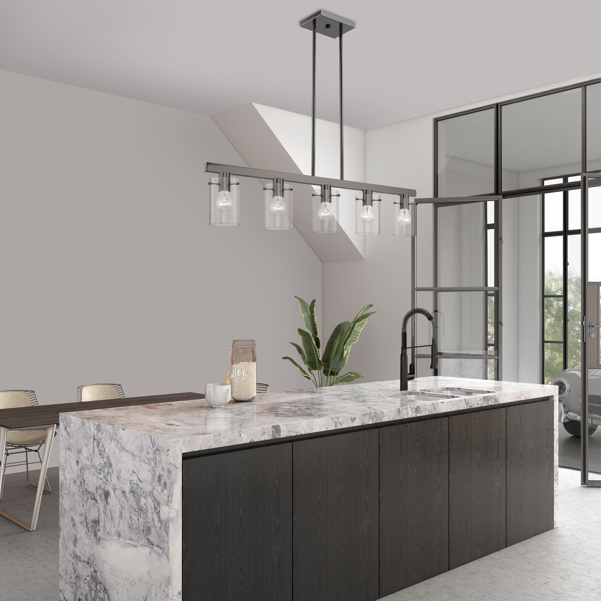 Munich 5 Light Black Chrome Linear Chandelier