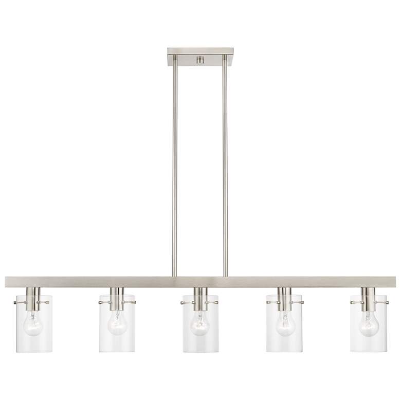 Image 2 Munich 5 Light Brushed Nickel Linear Chandelier