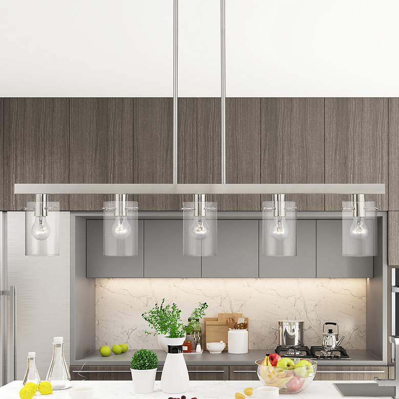 Image 1 Munich 5 Light Brushed Nickel Linear Chandelier