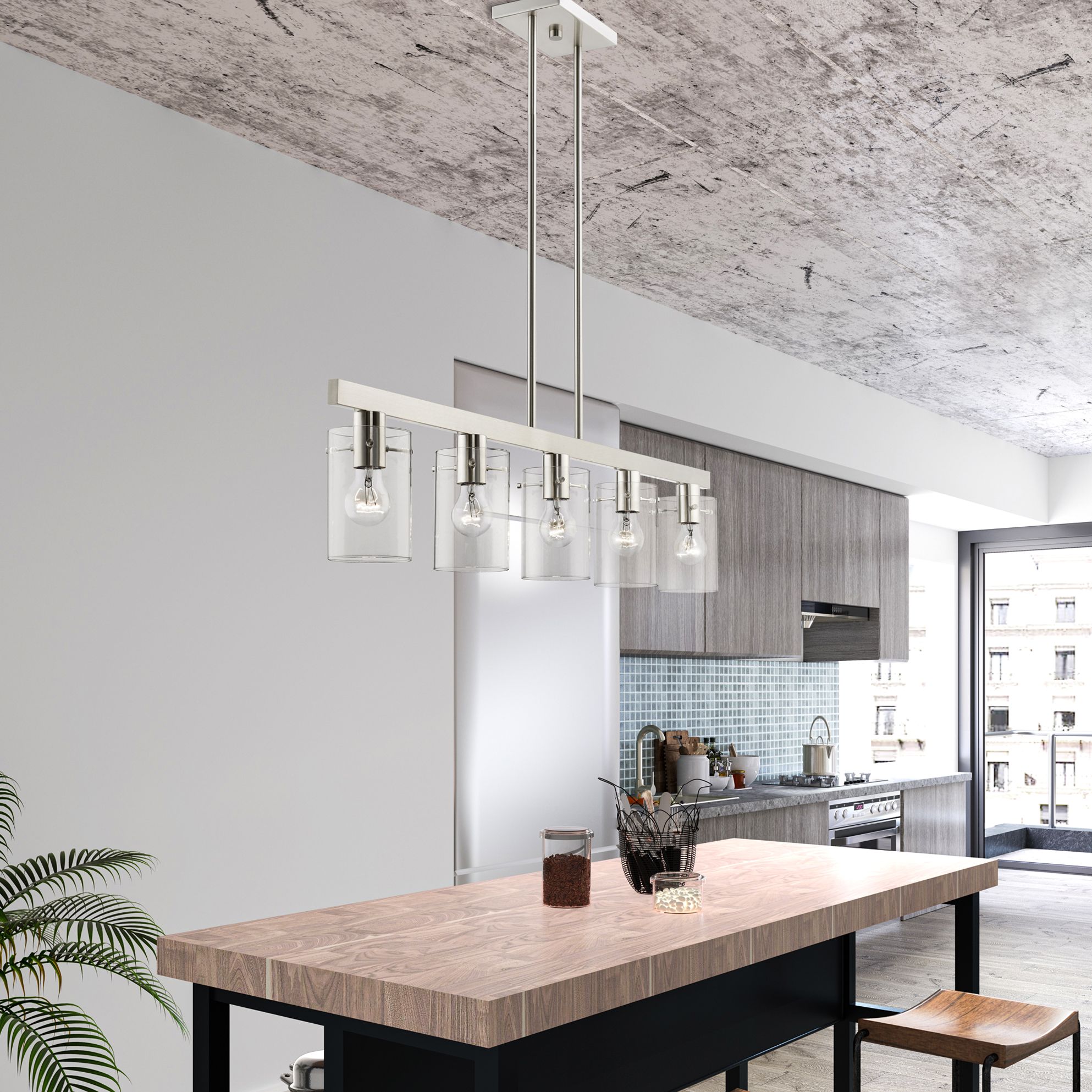 Munich 5 Light Brushed Nickel Linear Chandelier