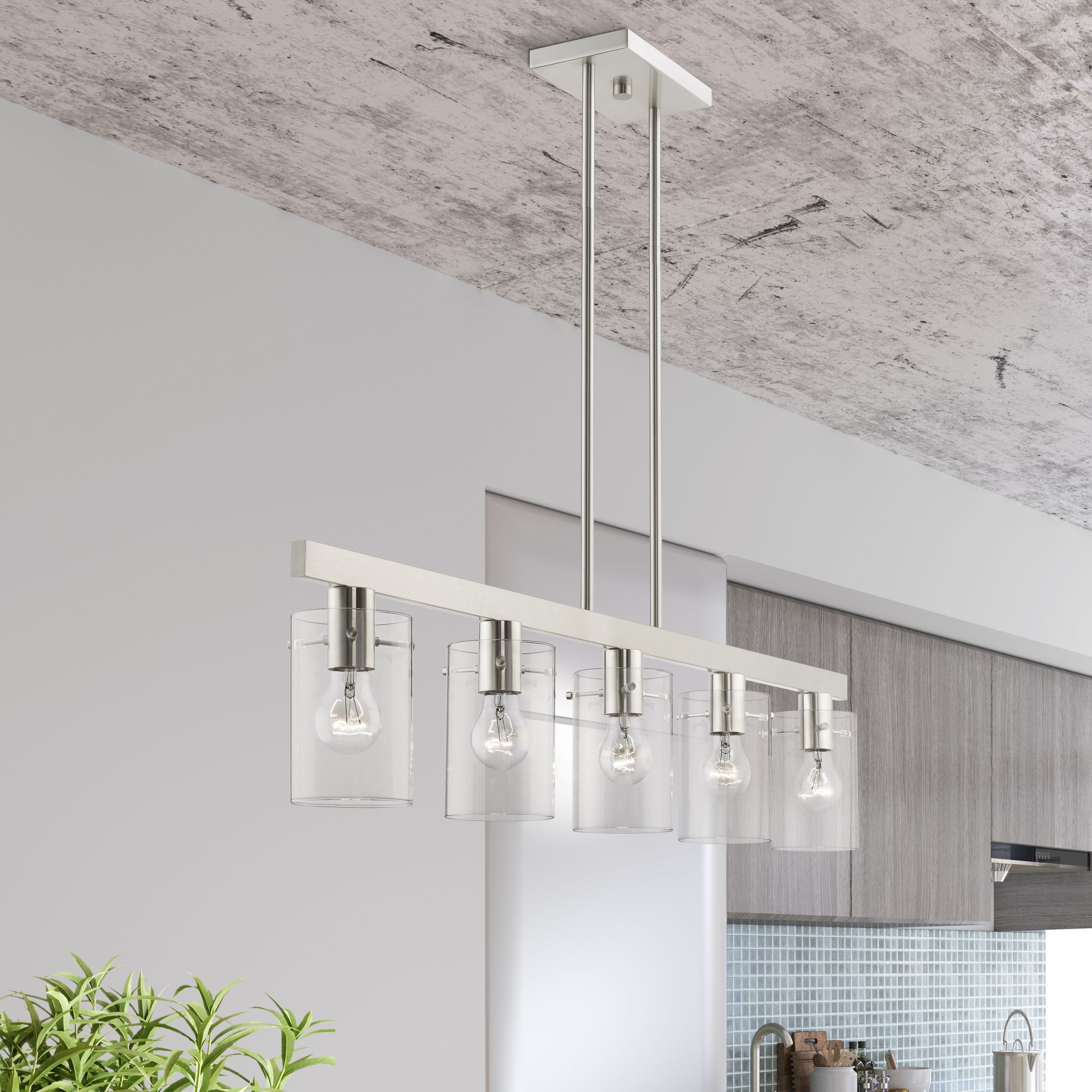 Munich 5 Light Brushed Nickel Linear Chandelier