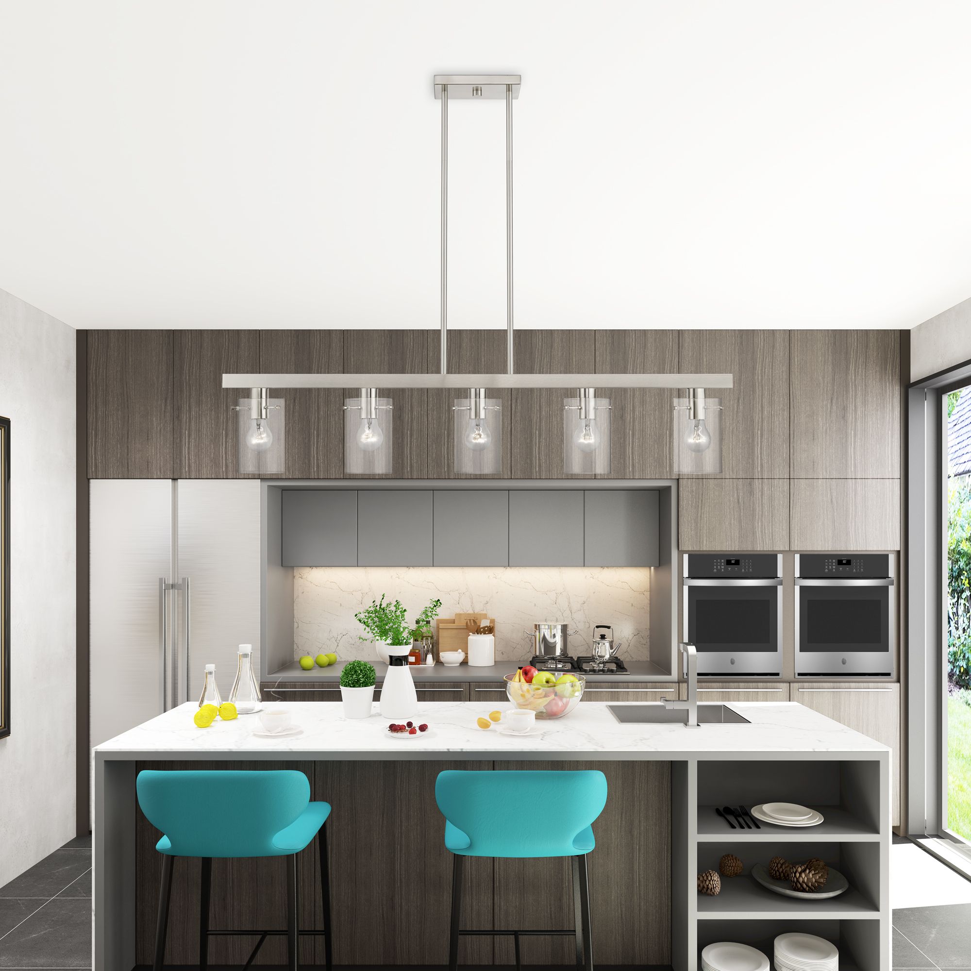 Munich 5 Light Brushed Nickel Linear Chandelier