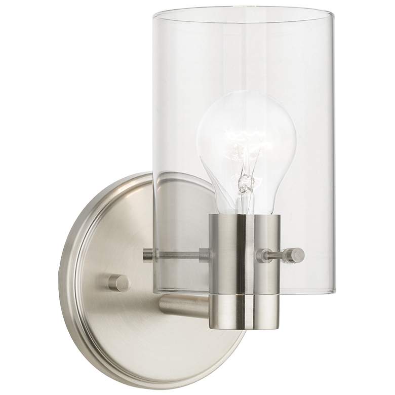 Image 1 Munich 8 1/2" High Brushed Nickel Wall Sconce