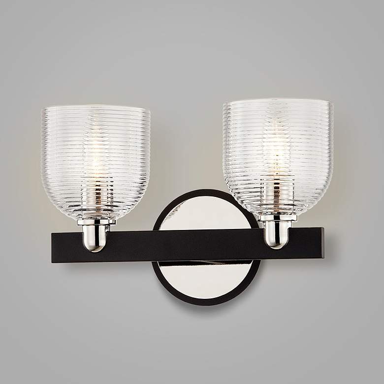 Image 2 Munich 8 1/2"H Carbide Black and Nickel 2-Light Wall Sconce more views