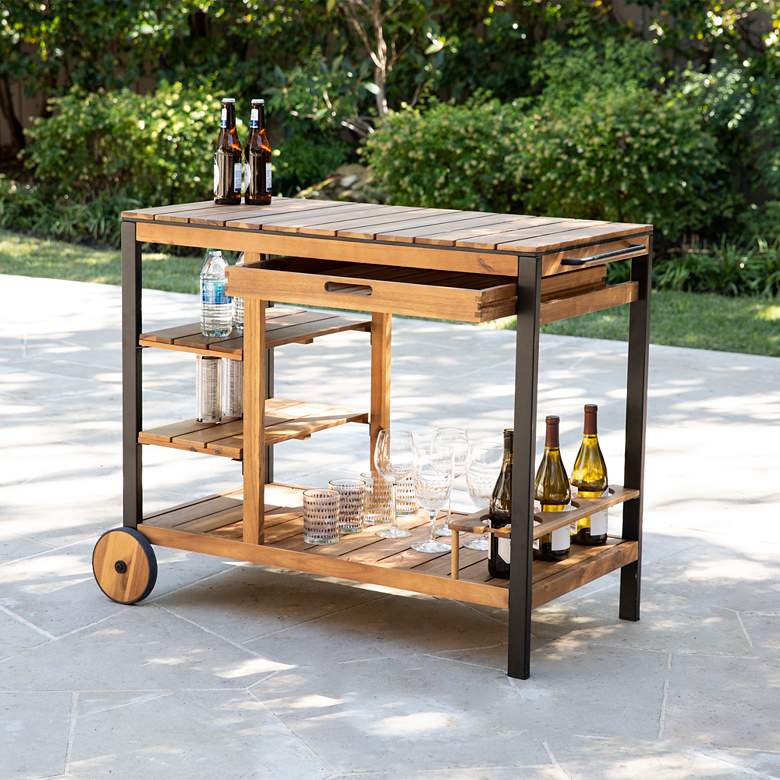 Image 1 Murcott 43 3/4" Wide Natural Acacia Wood indoor - Outdoor Bar Cart