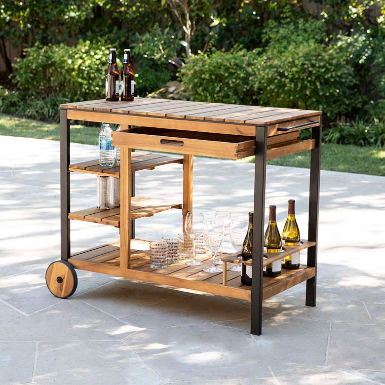 Image 1 Murcott 43 3/4 inch Wide Natural Acacia Wood indoor - Outdoor Bar Cart