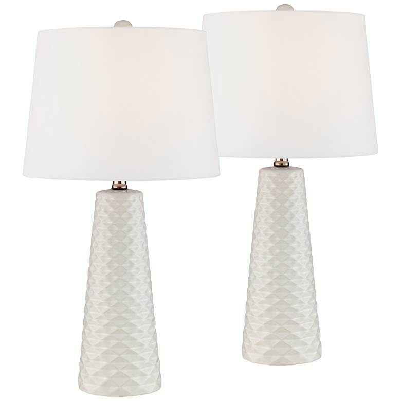 Muriel White Ceramic Mid-Century Modern Table Lamps Set of 2