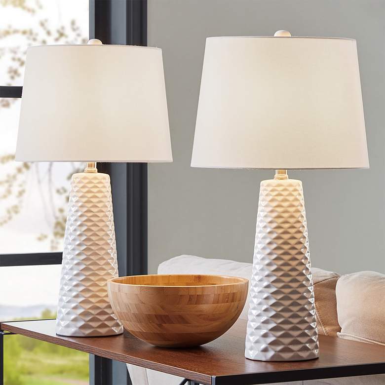 Image 1 Muriel White Ceramic Mid-Century Modern Table Lamps Set of 2