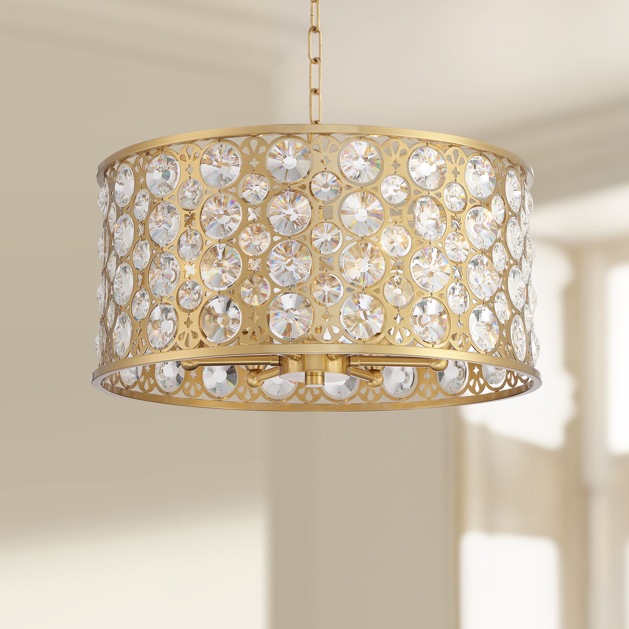 gold crystal drum chandelier