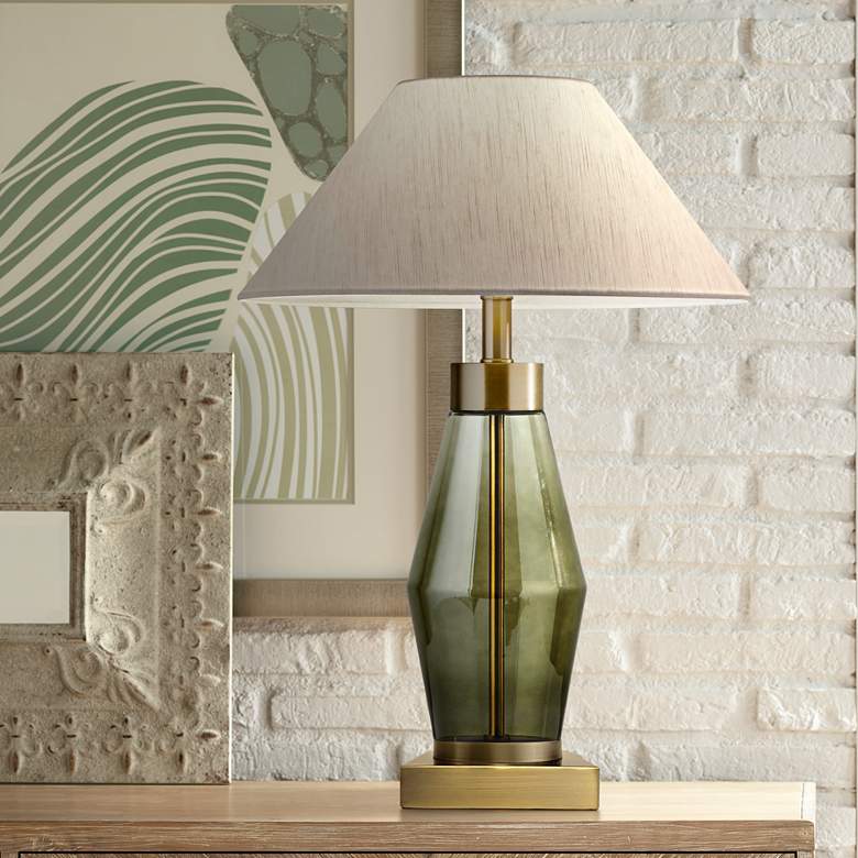 Image 1 Murphy Green Glass and Brass Accent Table Lamp