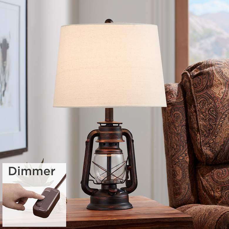 Murphy Red Bronze Miner Lantern Table Lamp with Table Top Dimmer