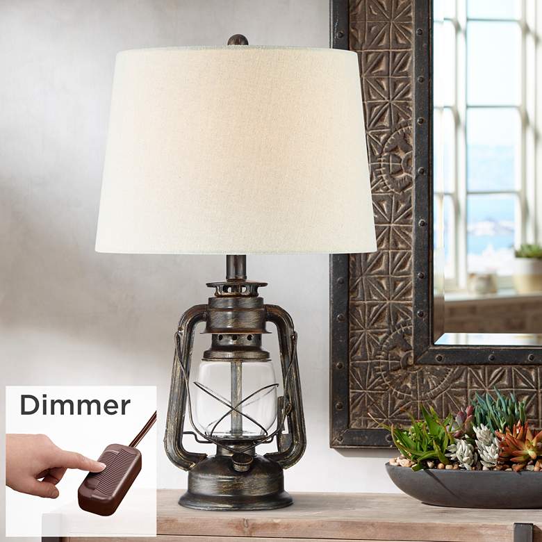 Murphy Weathered Bronze Miner Lantern Lamp with Table Top Dimmer