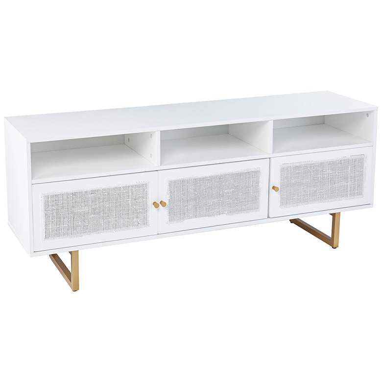 Image 2 Mursley 60 inch Wide White Wood 3-Door Media Cabinet