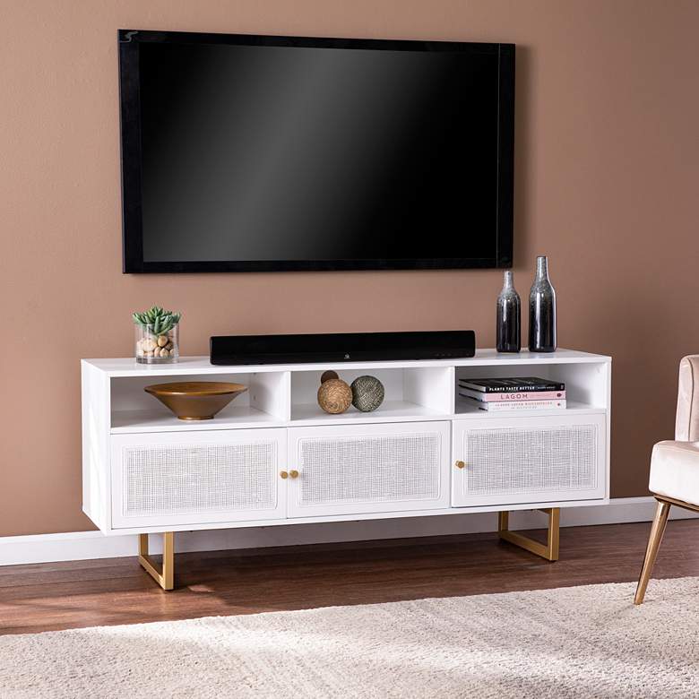 Image 1 Mursley 60 inch Wide White Wood 3-Door Media Cabinet