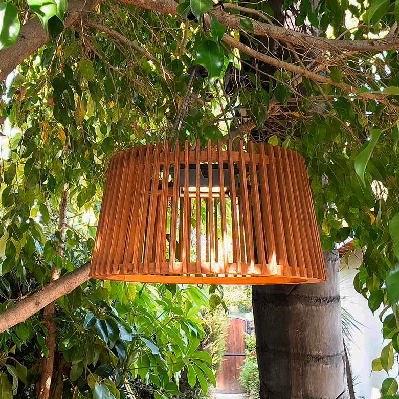 Image 2 Muse 19" Wide Weathered Teak LED Solar Powered Hanging Light more views