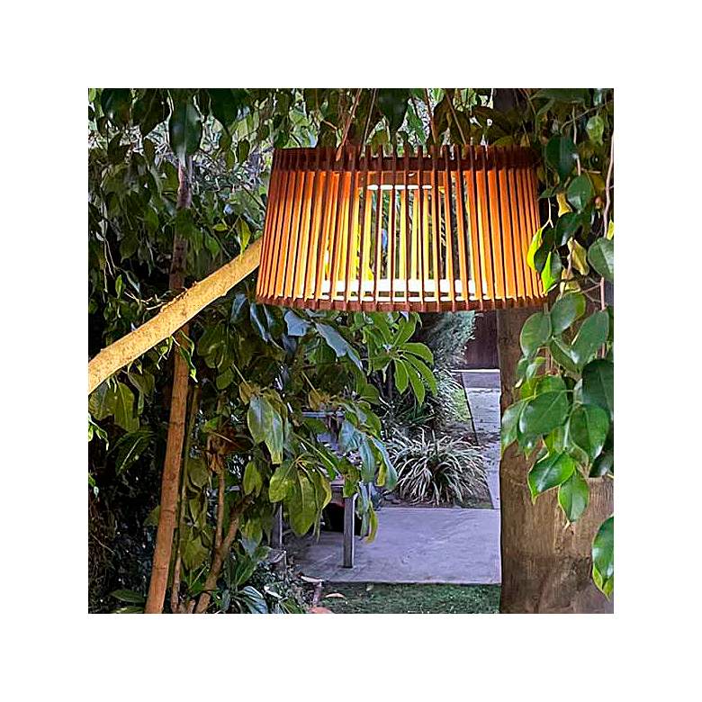 Image 3 Muse 19" Wide Weathered Teak LED Solar Powered Hanging Light more views
